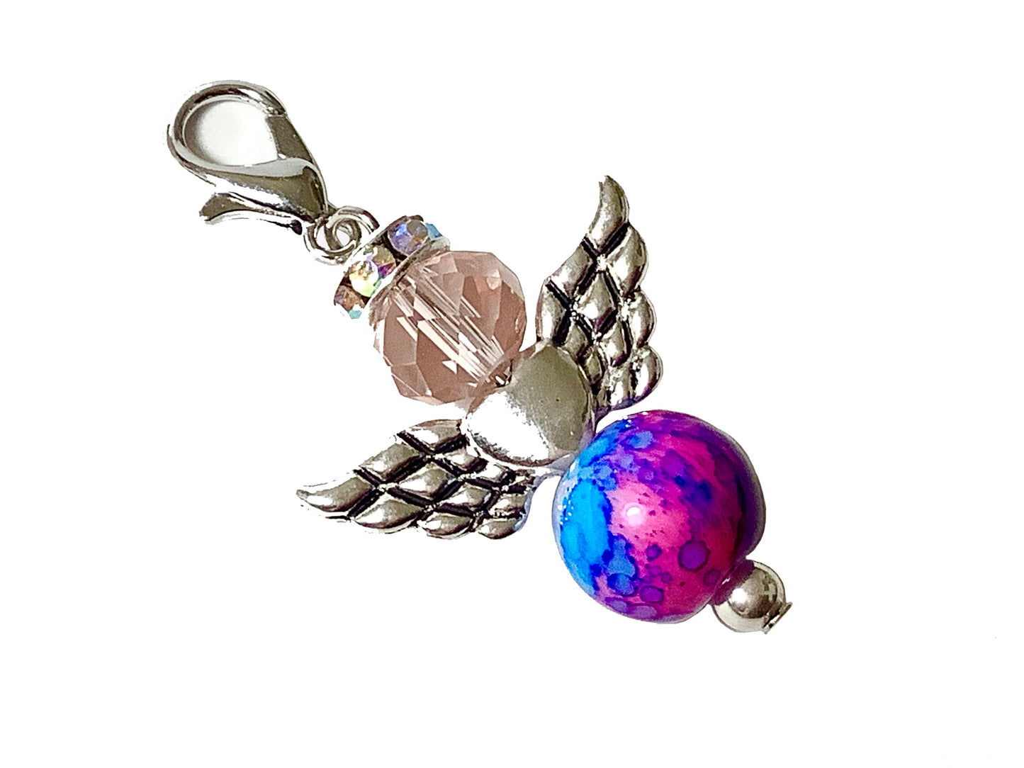 Badge Charm, Guardian Angel Clip On Lobster Clasp Charm, Stitch Keeper, Lobster Claw, Colorful Glass Beads, Keychain Charm, Planner Charm