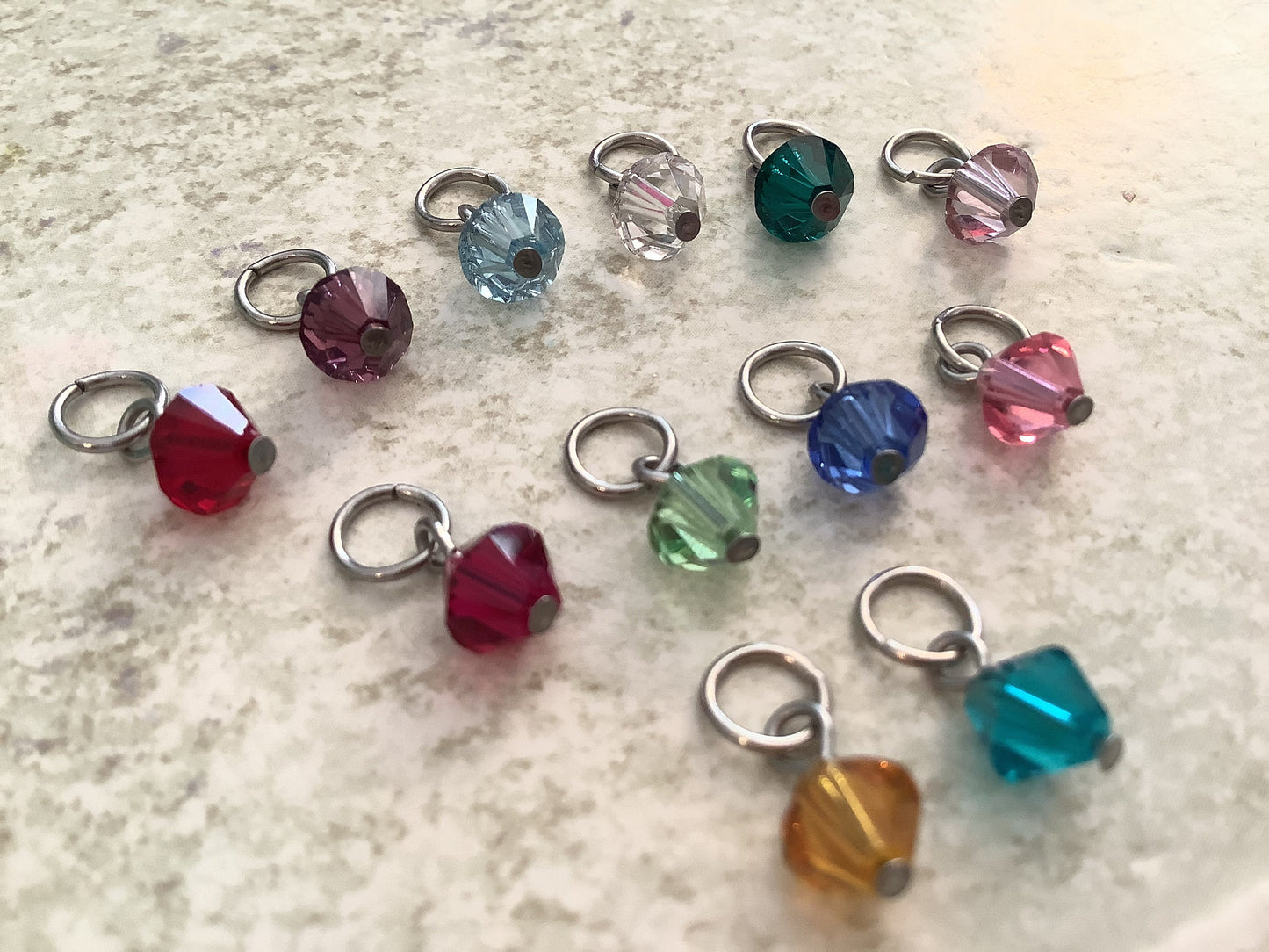 Crystal Birthstone Charm, Charm with loop, Stainless Steel, Hypoallergenic, add on charm for necklaces, bracelets and more