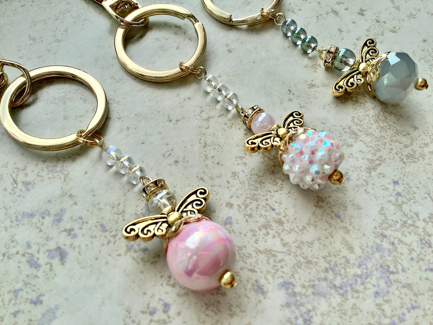 Guardian Angel Keyrings, Angel Keychains, Guardian Angel Gift, Angel Gift Charm, Beaded Angel, Angel Jewelry, Friendship Gift