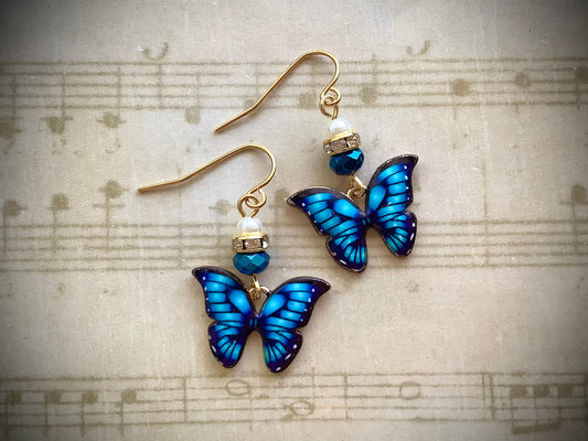 Butterfly earrings, blue earrings, blue butterfly earrings