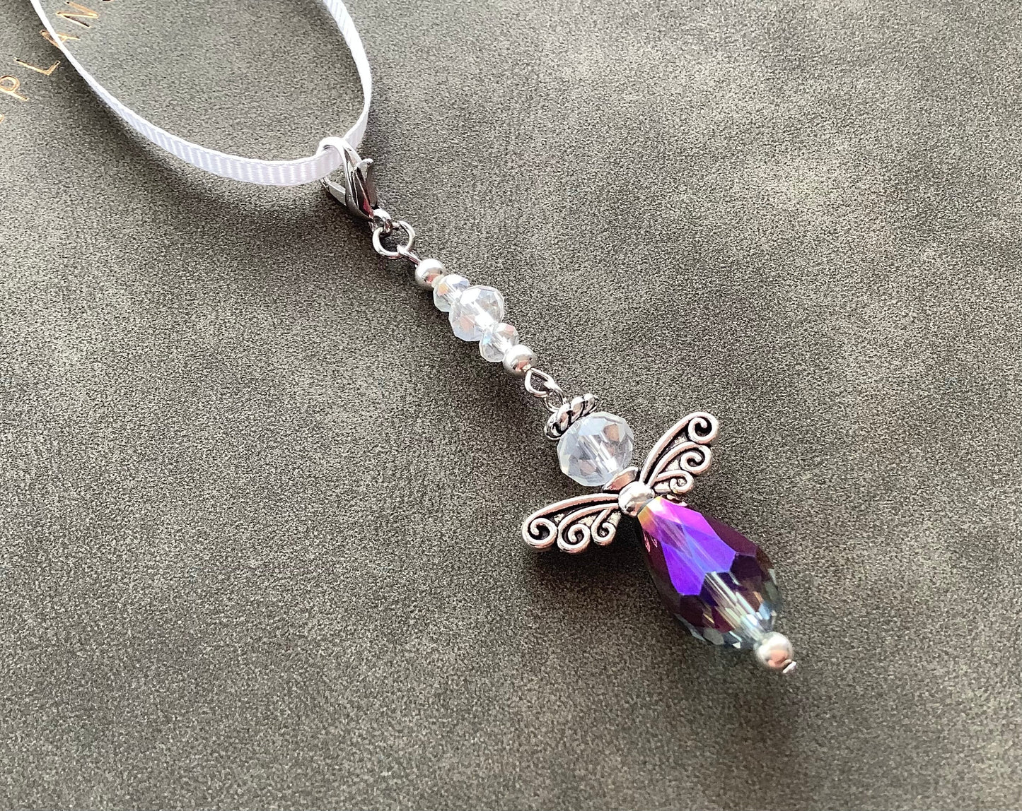 Suncatcher Angel Charm, Rear View Mirror Angel, Angel Car Accessory, Mystic Purple Violet Multicolored Crystal Car Angel, New Driver Gift