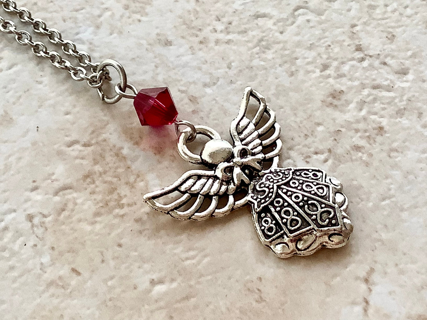 Birthstone Necklace, Guardian Angel Birth Month Pendant Necklace, Mother’s Necklace, Memory Angel Necklace, Angel Necklace, Crystal Necklace