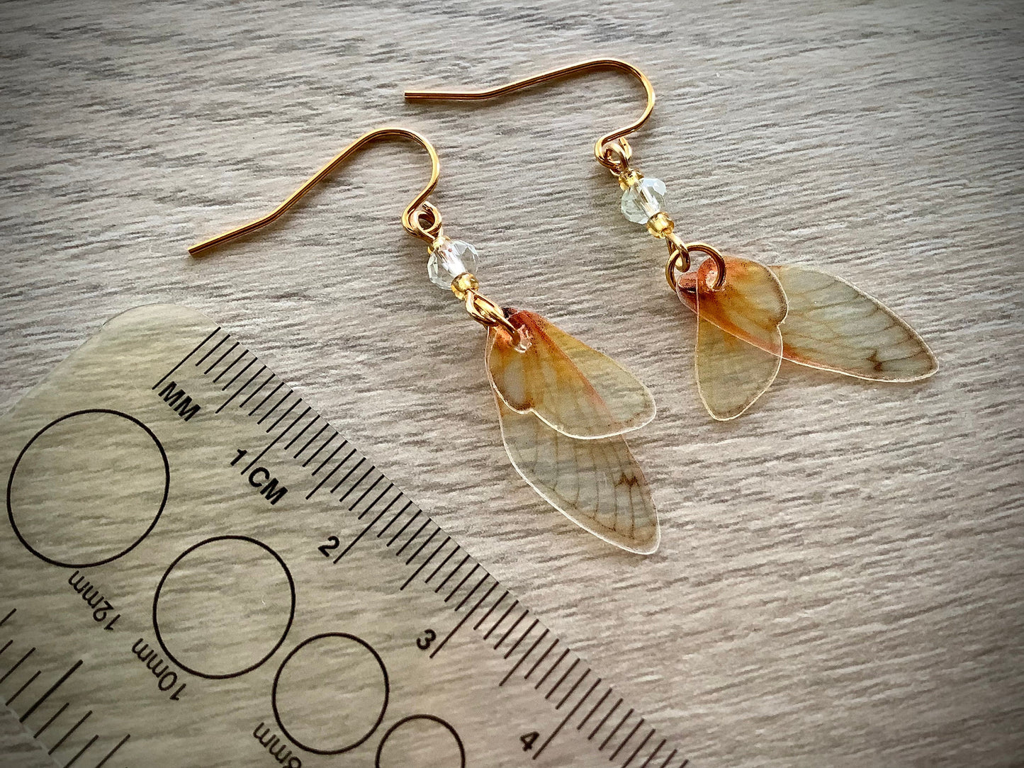 TINY Fairy wing earrings, Fairycore, Small Imitation Cicada wing earrings springtime summer jewelry semi transparent realistic wing earrings