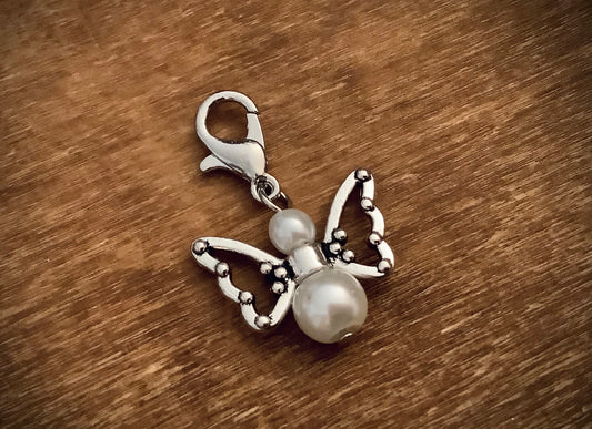 Butterfly zipper pull charms, made with glass pearls, Angel charms