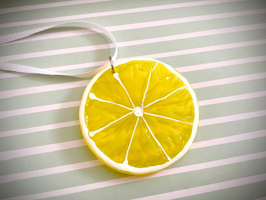 Fruity - Super cute lemon slice on a ribbon, sun-catcher for car, window ornament, when life gives you lemons make lemonade, lemon necklace