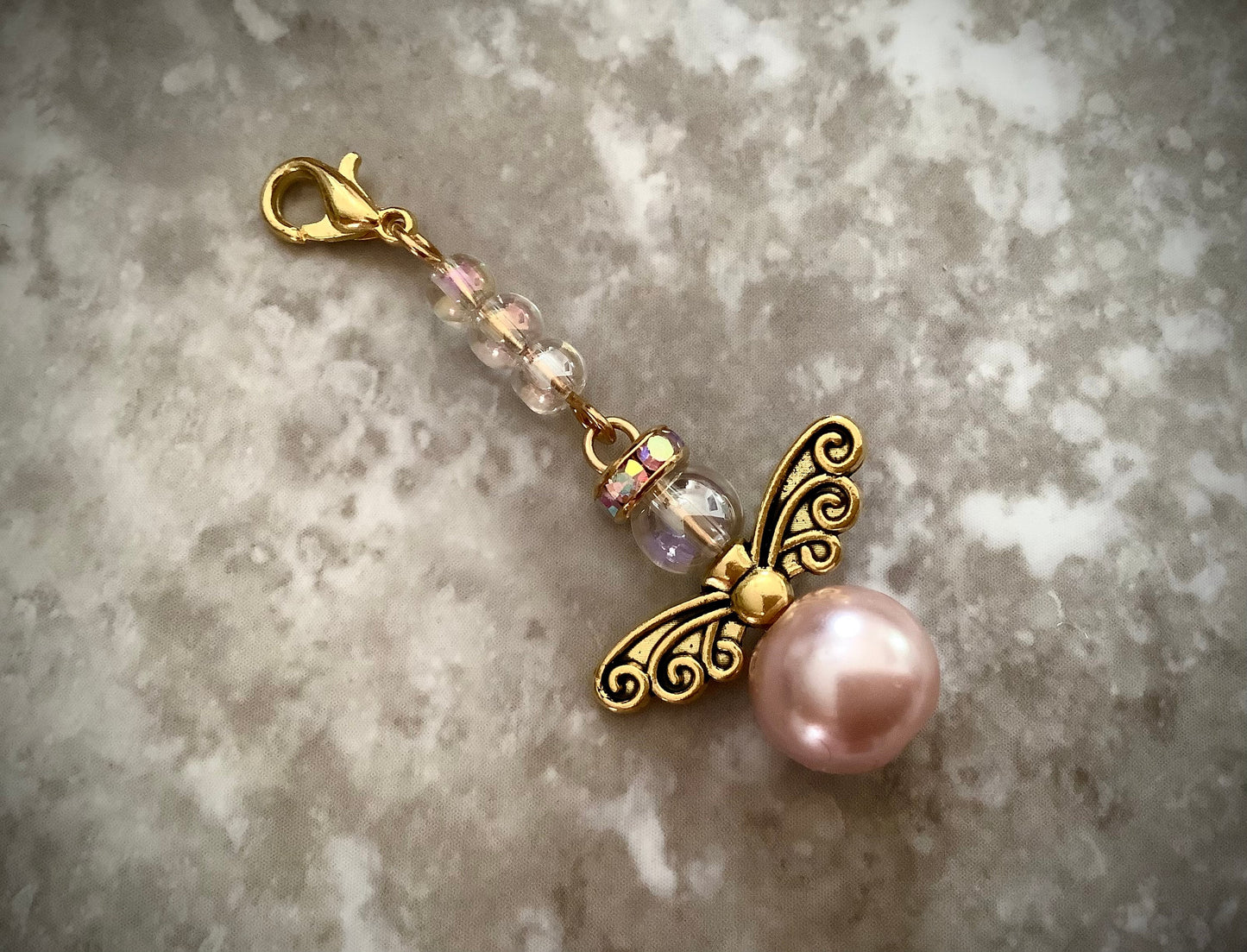 Dusty Rose Pearl Guardian Angel Charm, Bouquet Charm, Memory Charm, Bible Case, Purse, Car Charm, Angel Charm, Bridesmaid Charm, Easter Gift