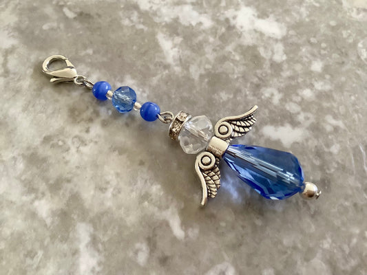 An Angel for the Bride, Something Blue, Wedding Bouquet Charm w/Card Wedding Dress Angel, Guardian Angel, Glass Pearls, Angel for bride pin