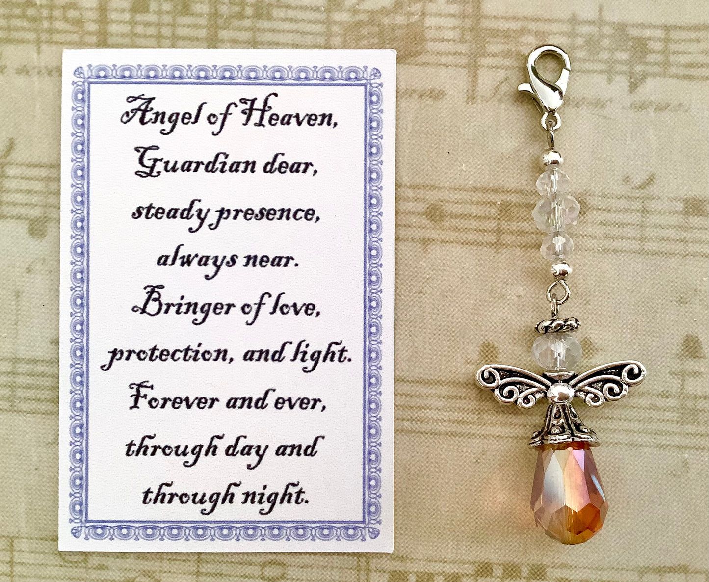 Angel Gift Charm, Guardian Angel Charm, Orange Opal and Antique Silver, Faith Charm, Memory Charm, Friend Gift, Bridal