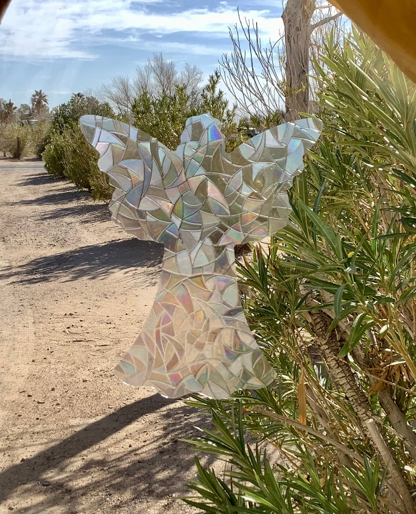 An Angel at my window cling, static cling Angel, Guardian Angel faux stainless glass, rainbow Angel, watching over you,  suncatcher, prism