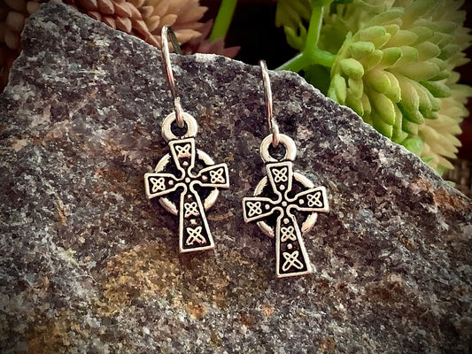 Celtic cross earrings, Silver Cross Earrings, Silver Plate or Stainless Steel Hooks, religious gifts, Baptism, Tiny Silver, Scottish Gifts