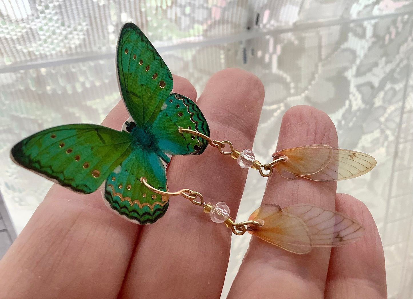 TINY Fairy wing earrings, Fairycore, Small Imitation Cicada wing earrings springtime summer jewelry semi transparent realistic wing earrings