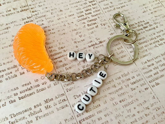 Hey Cutie, orange you glad I love you? keychain orange slice charm key fob, realistic orange slice key chain, key holder, eclectic keychain,