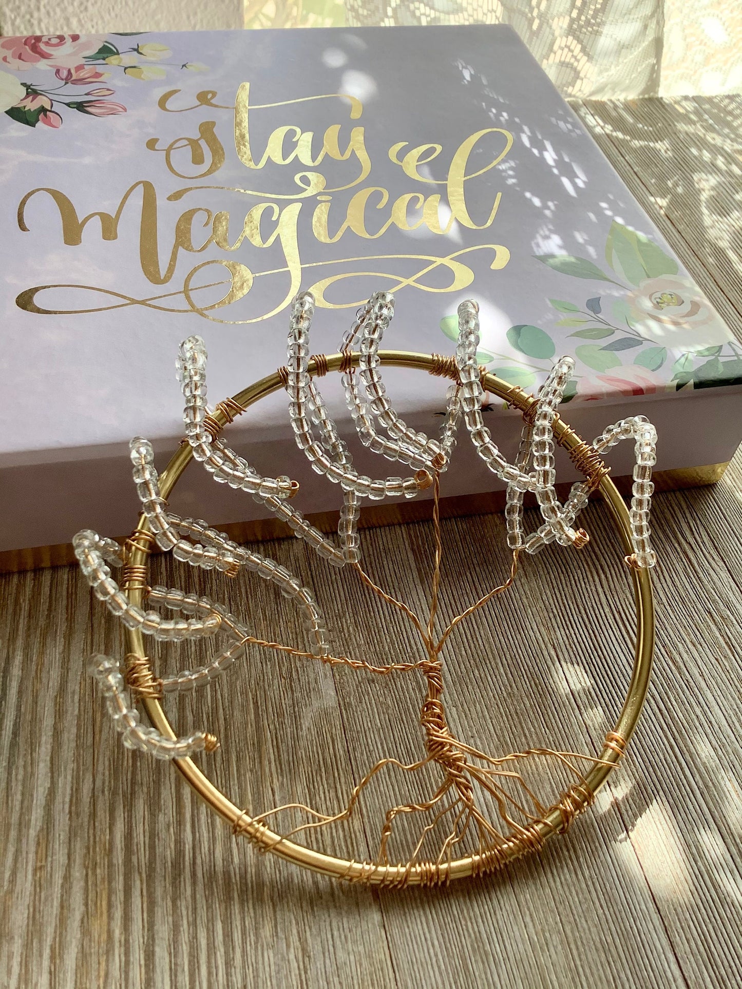 Tree of Life - Wall hanging or window ornament - willow tree of life - tree of dreams - Dream tree wall decor - clear glass beads and brass