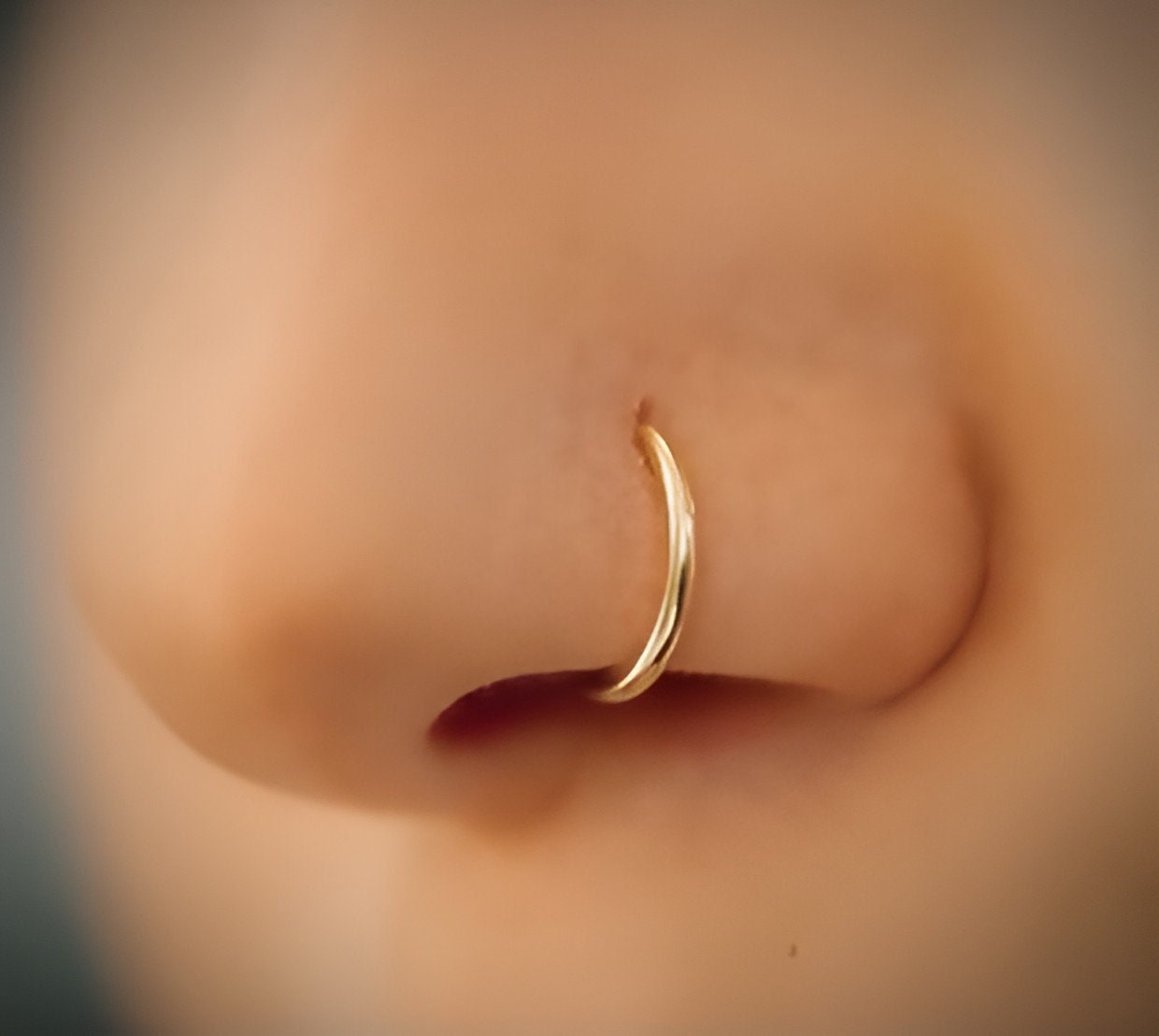 Fake Nose Ring, Barely There Thin Gold, Adjustable Comfortable Practice Nose Ring, Nose Jewelry, Minimalist Nose Ring, Gold Plated Steel