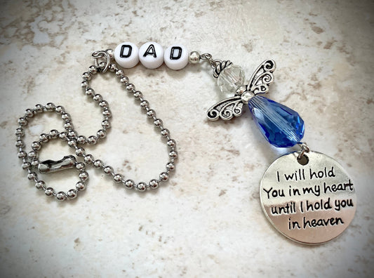 Father Memory Angel for Car, Guardian Angel Dad, I will hold you in my heart until I hold you in heaven Charm, rear view mirror angel